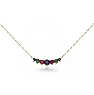 10K Gold Emerald, Ruby, and Sapphire Bar Necklace