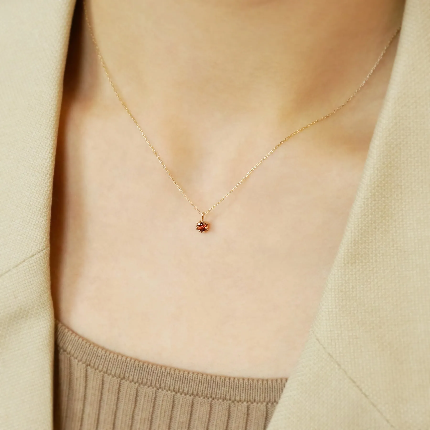 10K Yellow Gold Garnet Starlet Birthstone Necklace