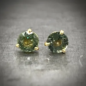 14K Yellow Gold Green Sapphire Stud Earrings