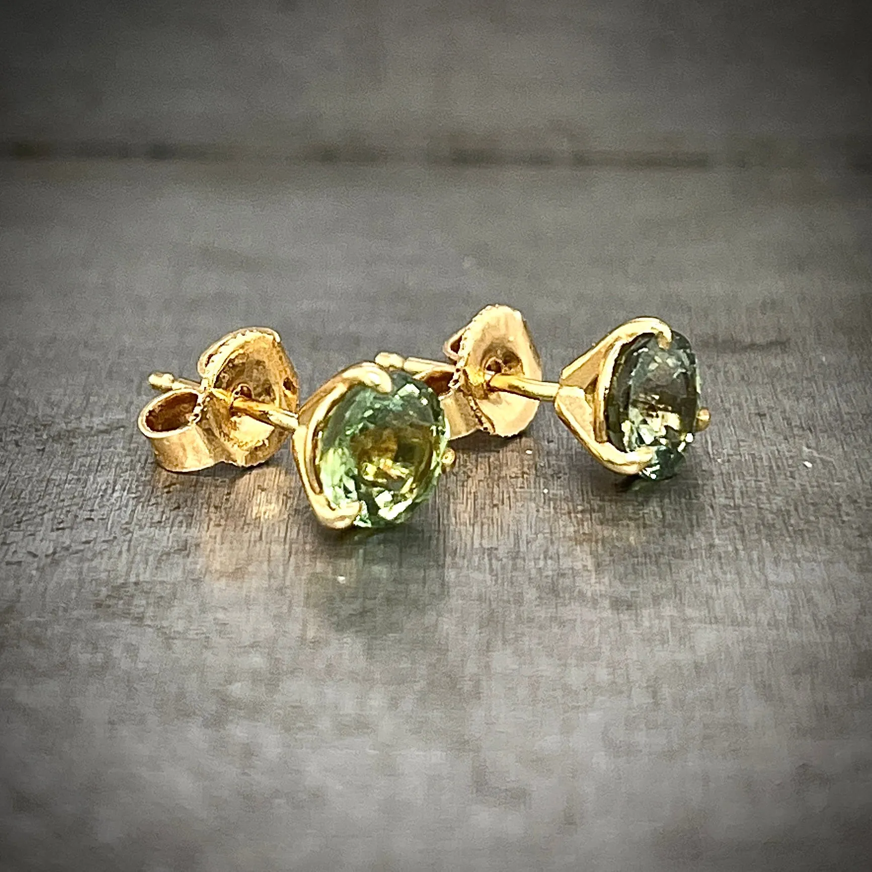 14K Yellow Gold Green Sapphire Stud Earrings