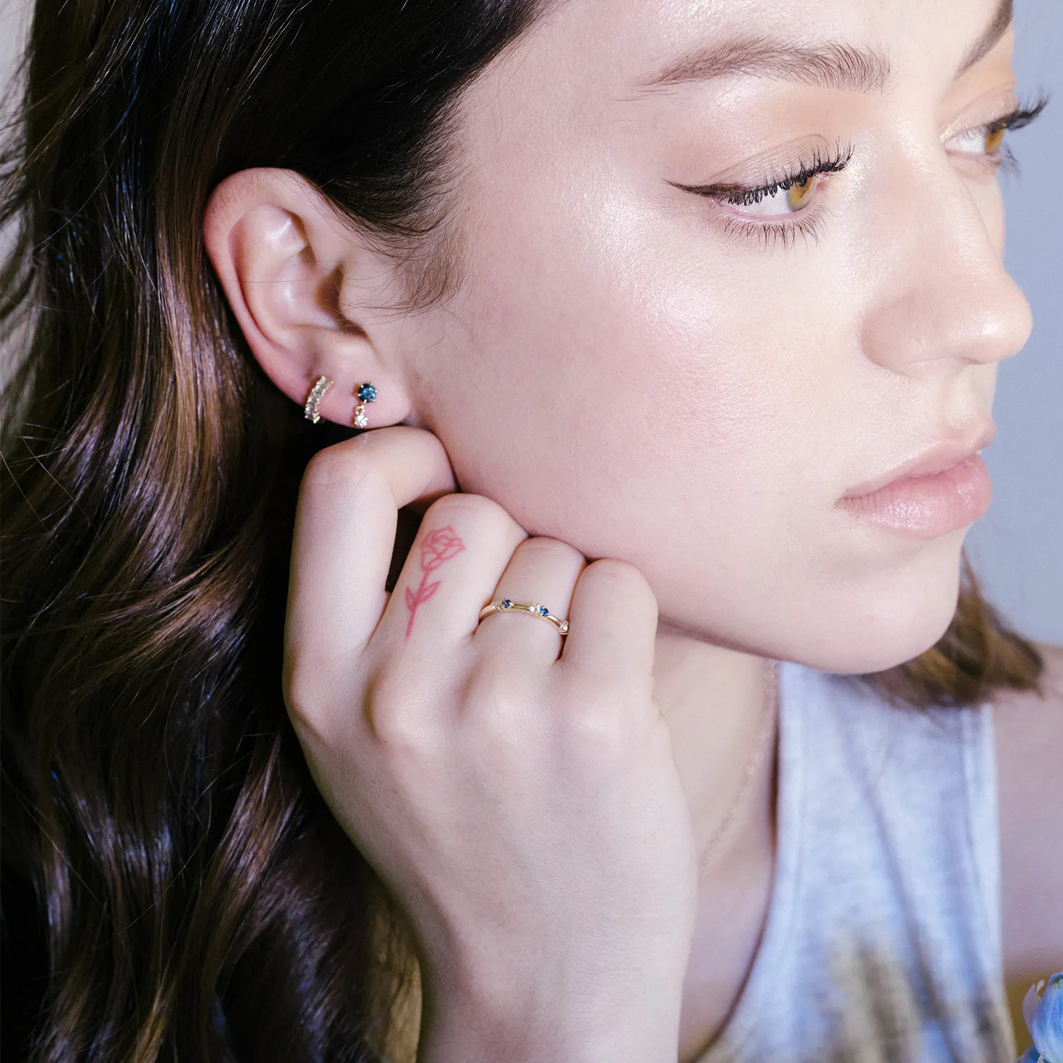 6 Prong Sapphire and Diamond Drop Stud Earrings