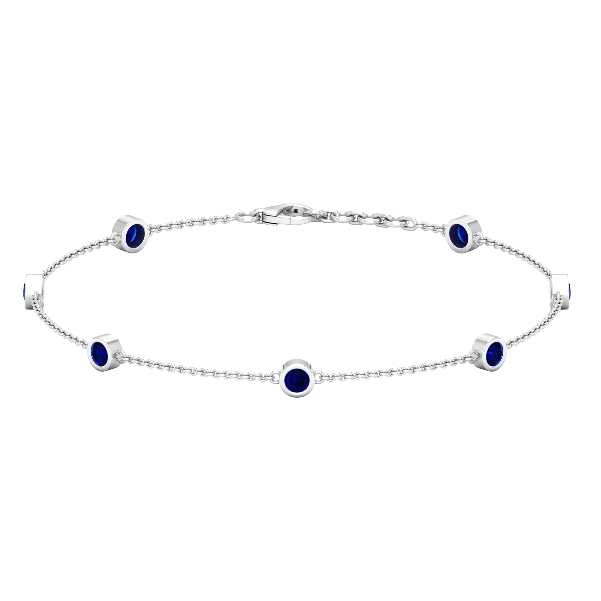 Bezel Set Blue Sapphire Station Bracelet
