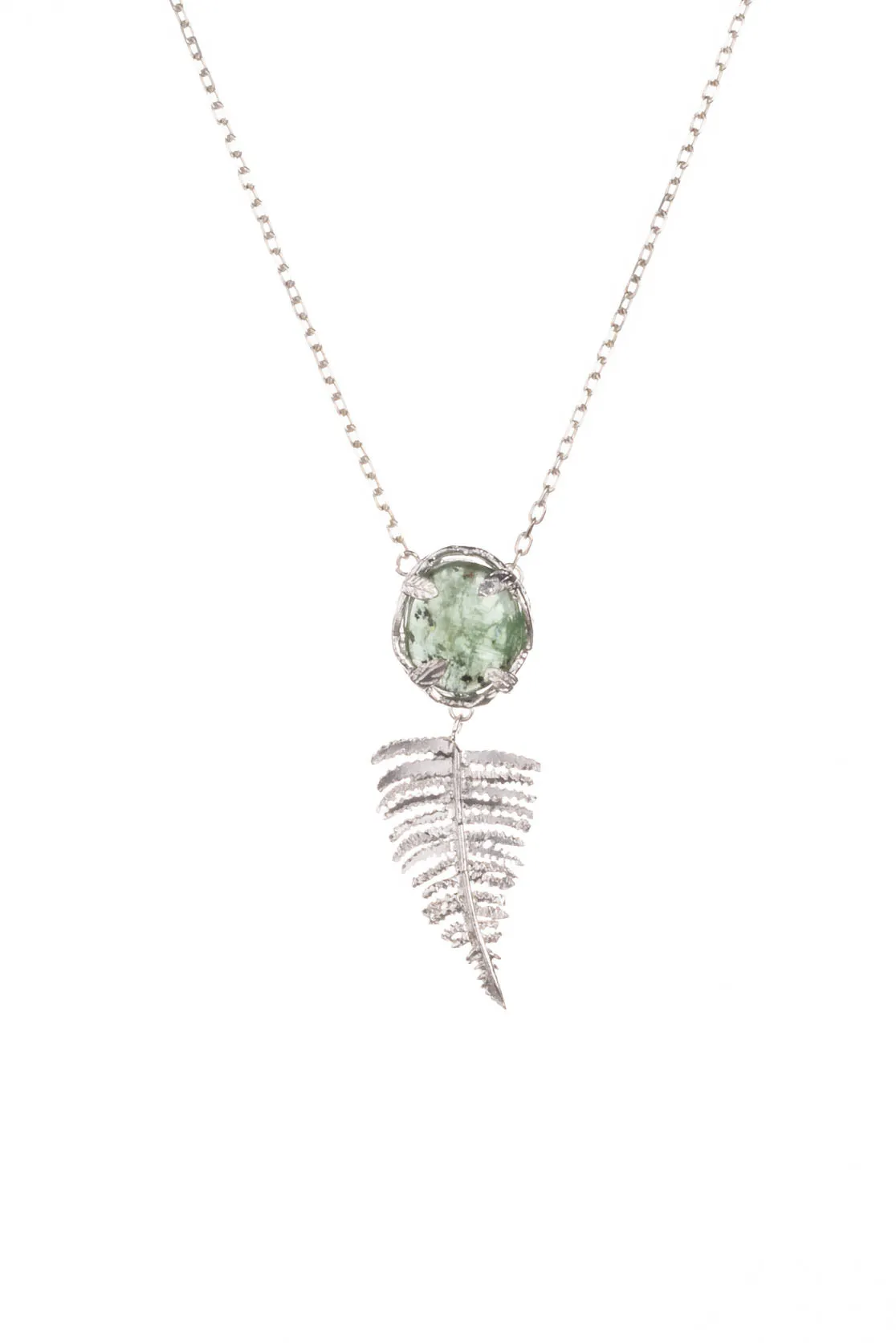 Botanical Nest Necklace With Fern Drop and labradorite, kyanite or ruby gemstone