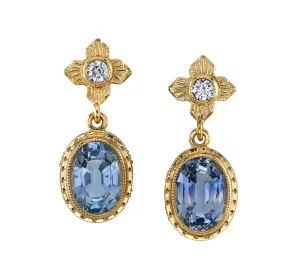 Cornflower Blue Sapphire and Diamond Yellow Gold Bezel Drop Dangle Earrings
