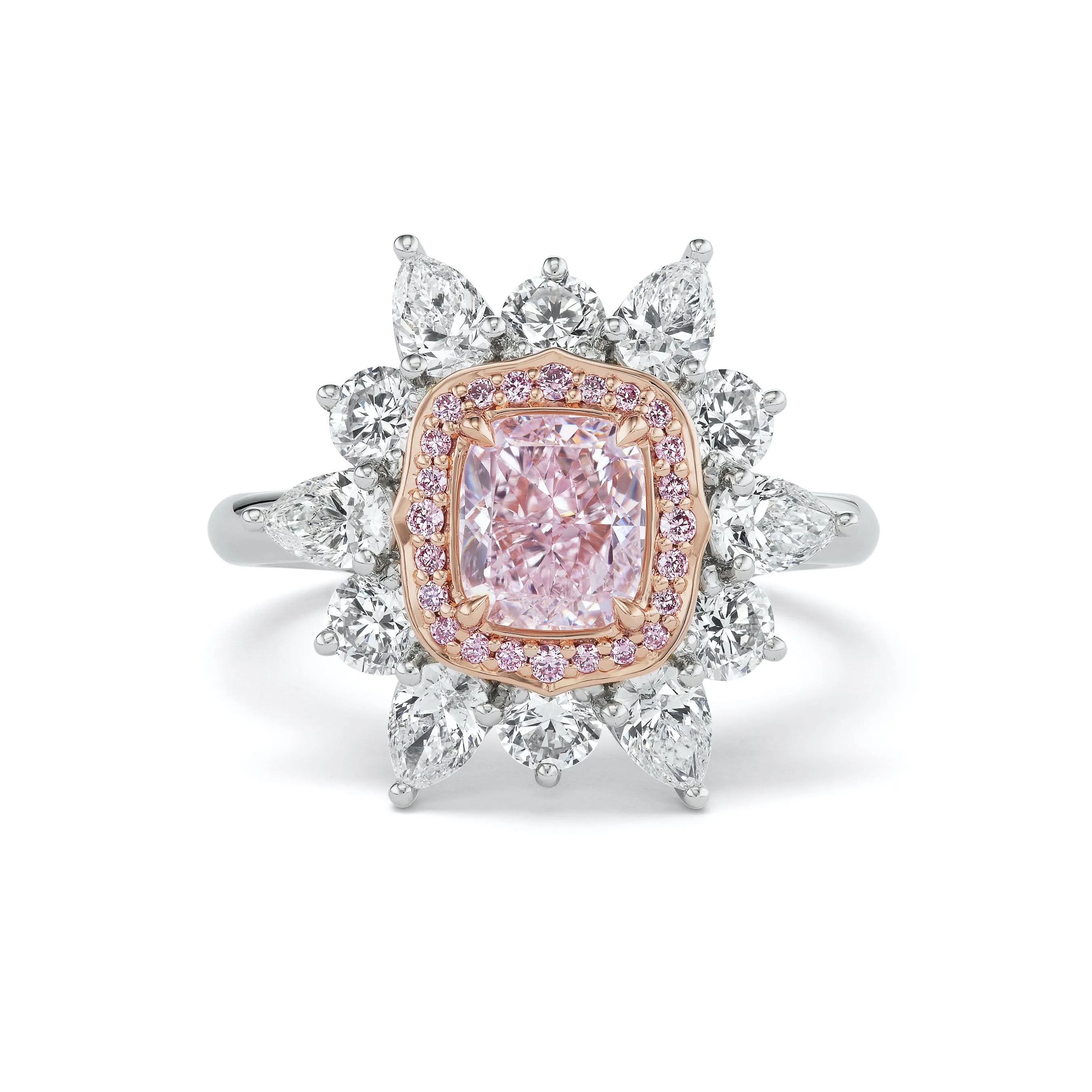 Cushion Cut Fancy Pink Floral Ring