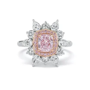 Cushion Cut Fancy Pink Floral Ring
