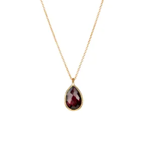 Dew Drops Garnet Teardrop Pendant Necklace Gold