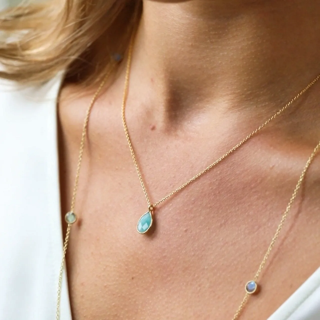 Dew Drops Garnet Teardrop Pendant Necklace Gold