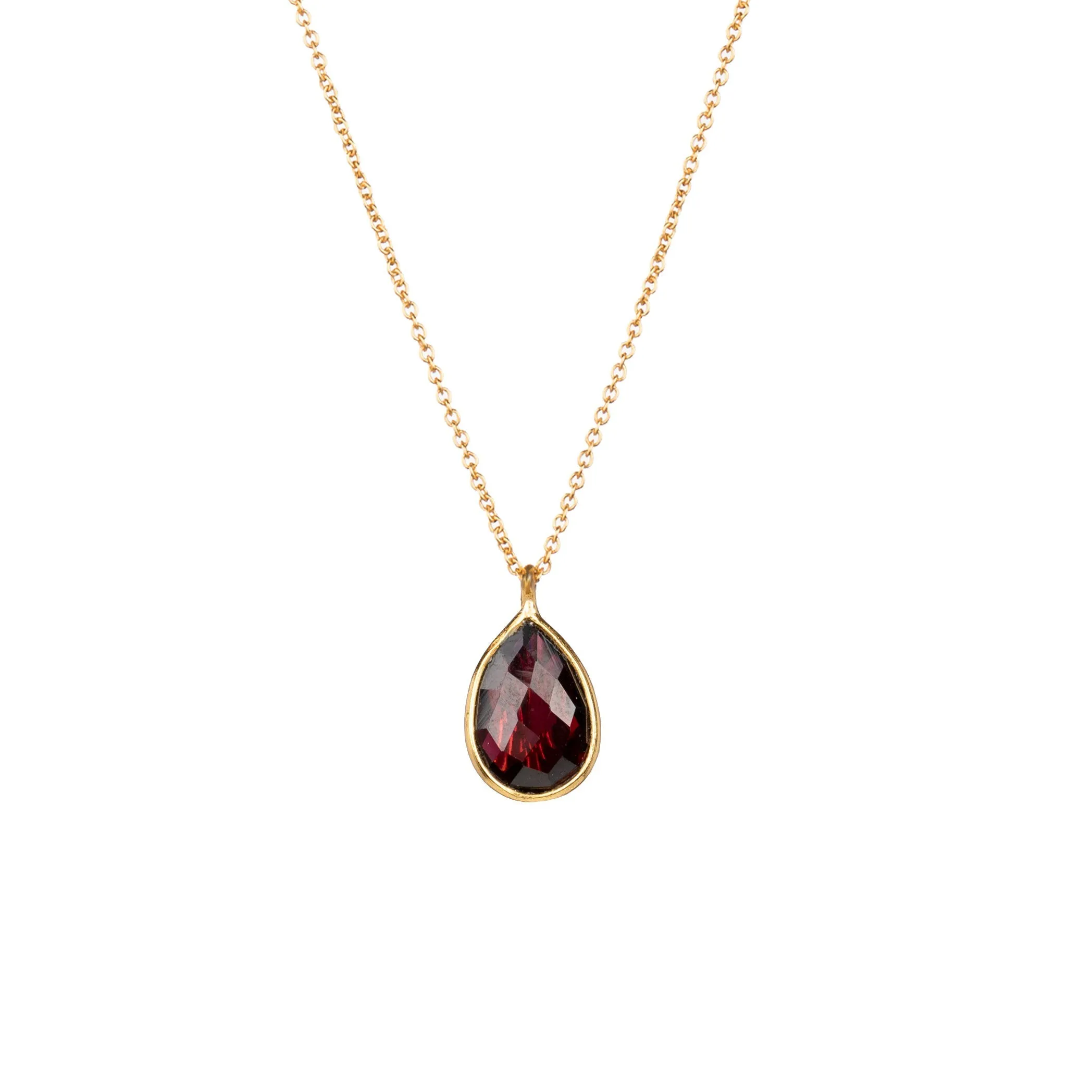 Dew Drops Garnet Teardrop Pendant Necklace Gold