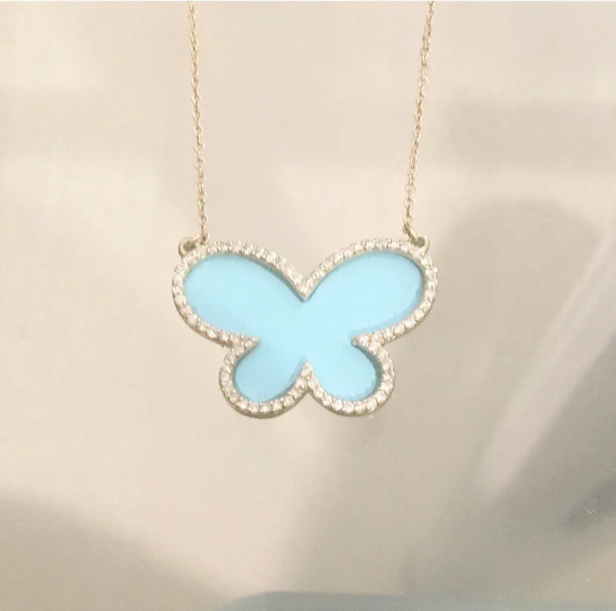 Diamond & Turquoise Butterfly Necklace