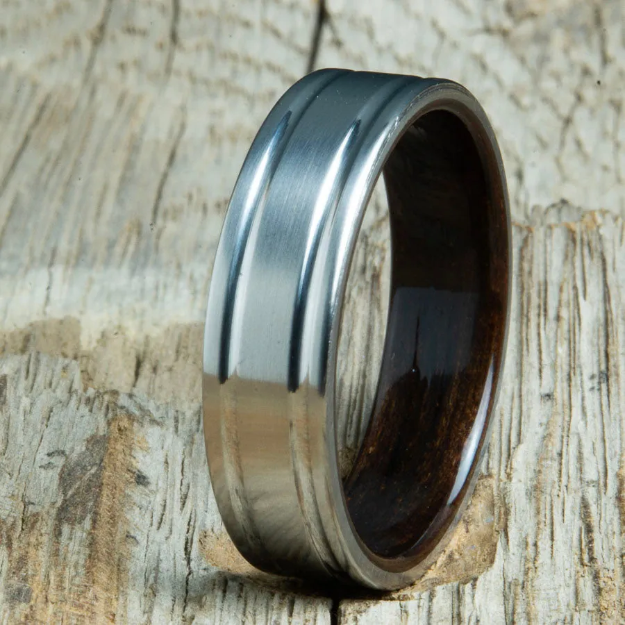 Double grooved satin titanium and Ebony ring