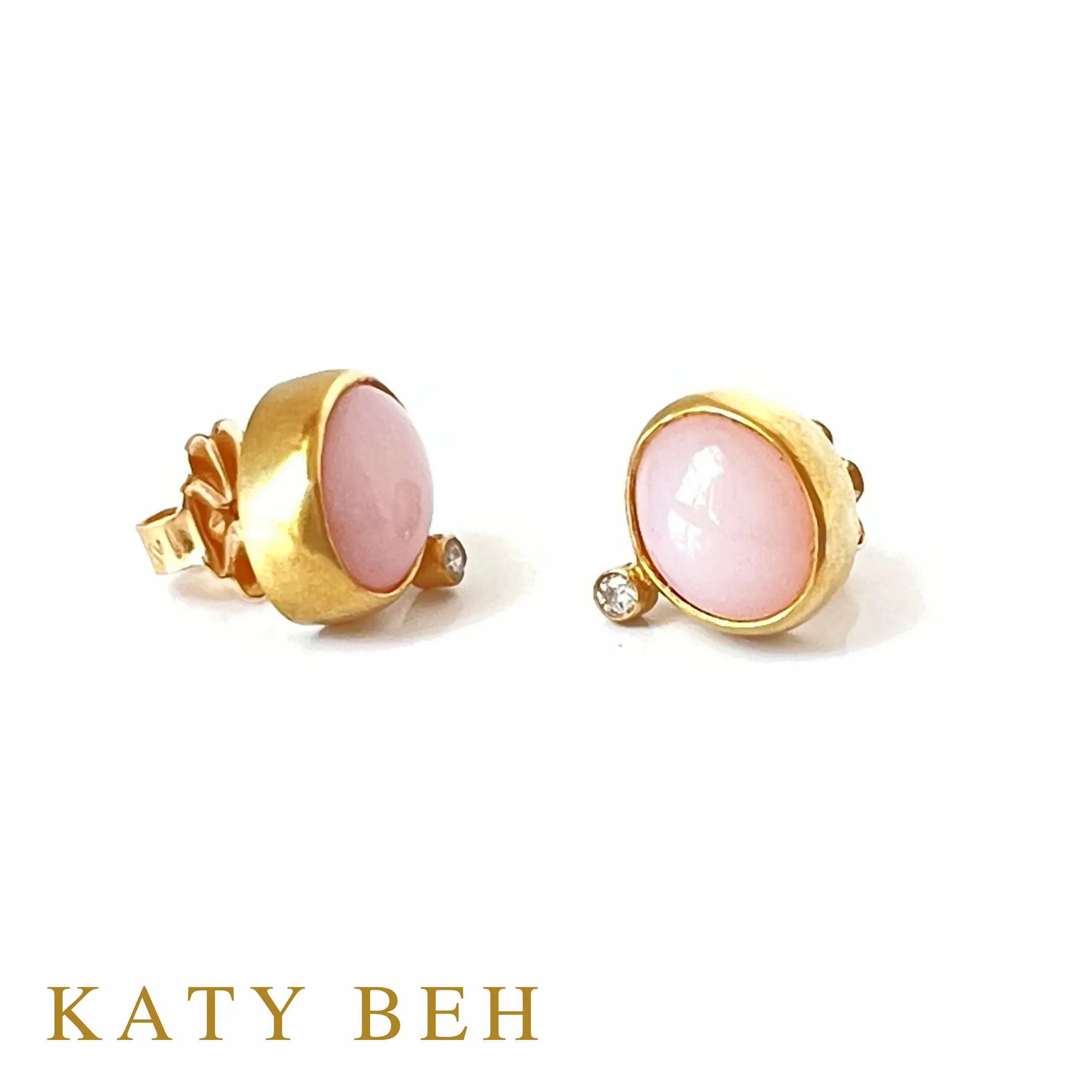 Julie Pink Opal and Diamond Stud Earrings