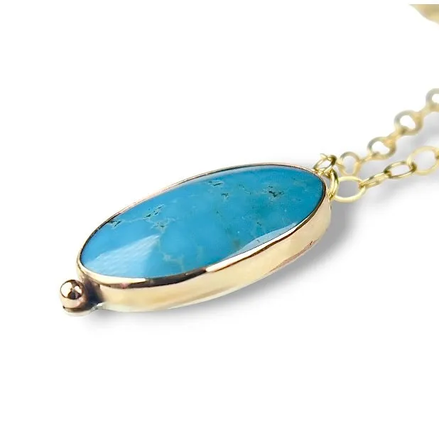 KINGMAN TURQUOISE 14K GOLD FILL PENDANT NECKLACE