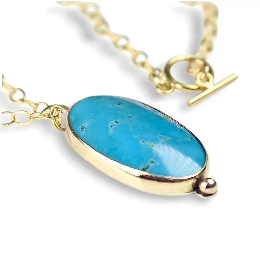 KINGMAN TURQUOISE 14K GOLD FILL PENDANT NECKLACE
