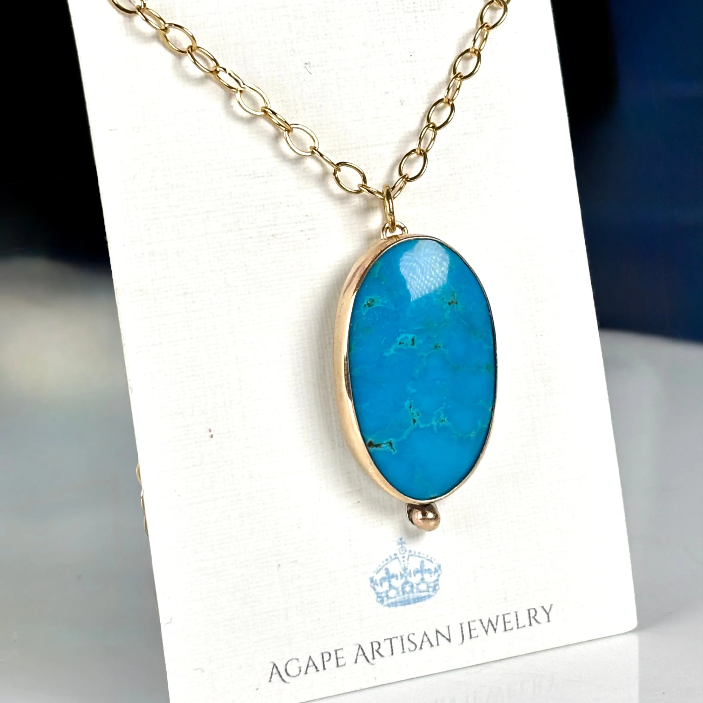 KINGMAN TURQUOISE 14K GOLD FILL PENDANT NECKLACE