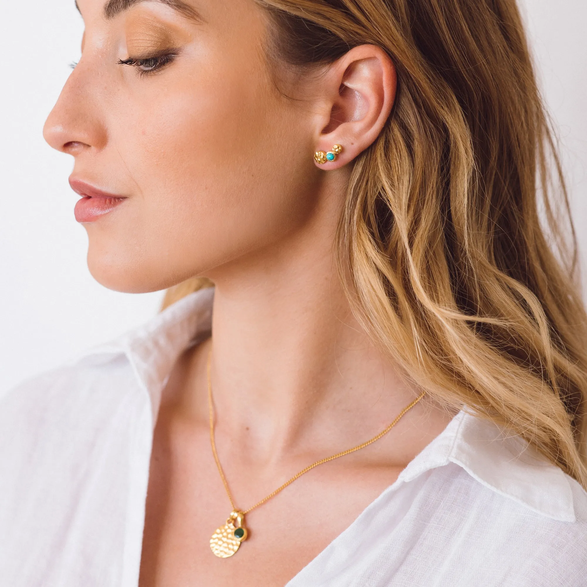 Lakshmi Stud Earrings - Gold Turquoise