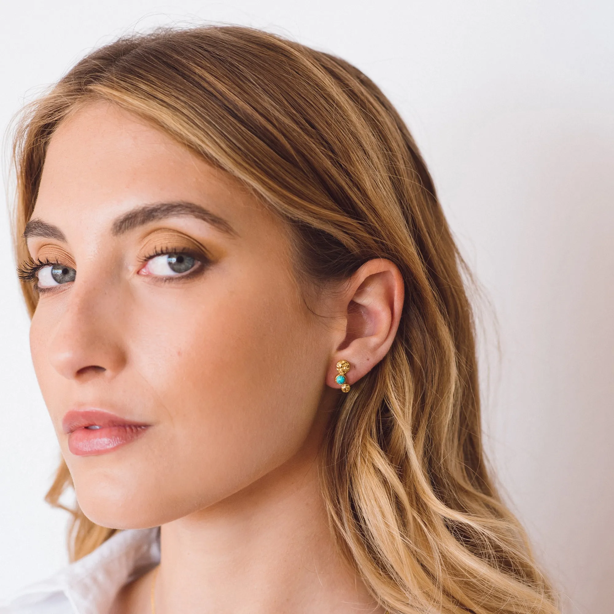 Lakshmi Stud Earrings - Gold Turquoise