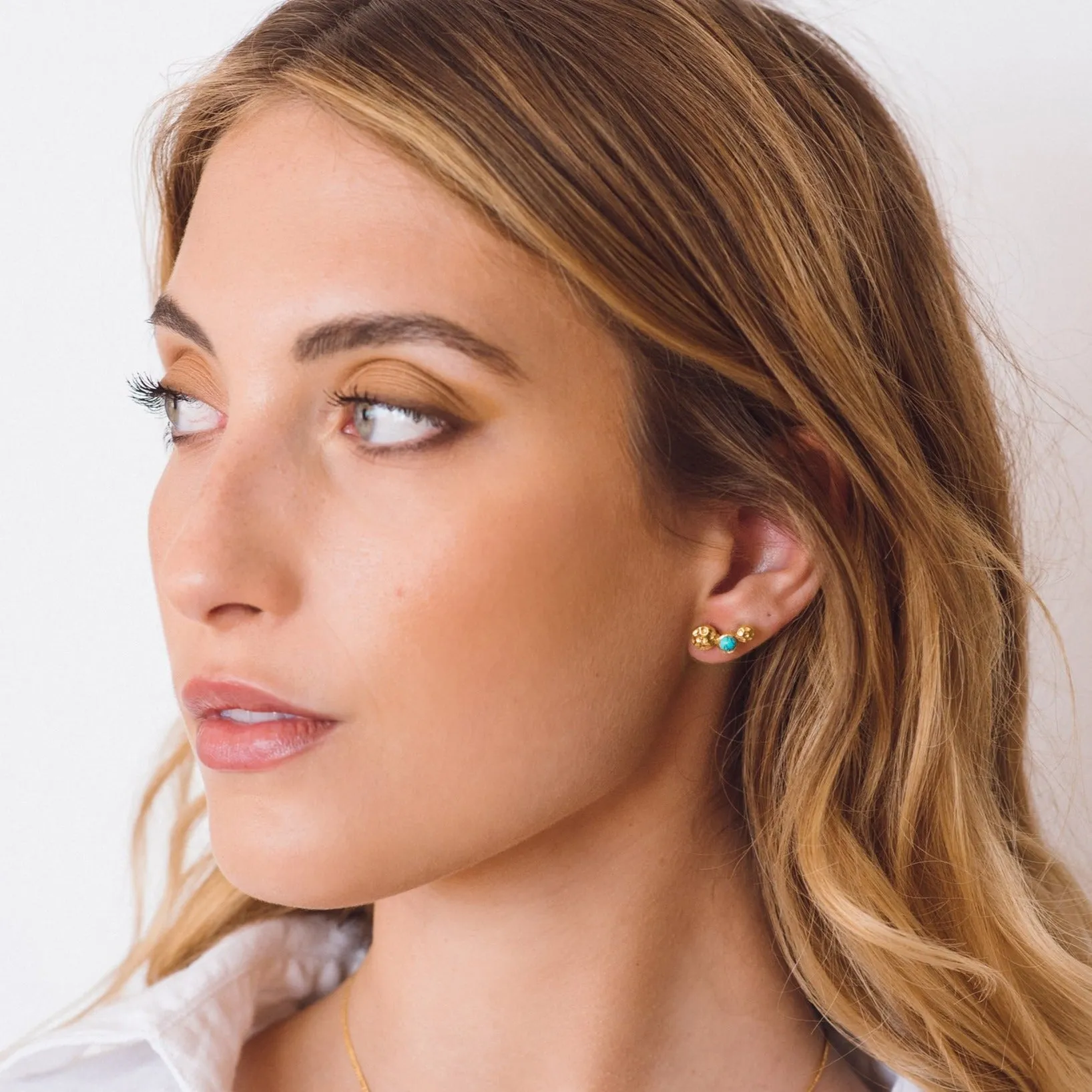 Lakshmi Stud Earrings - Gold Turquoise
