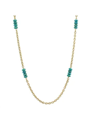 Long Chain with Stacked Turquoise Beads Long Necklace