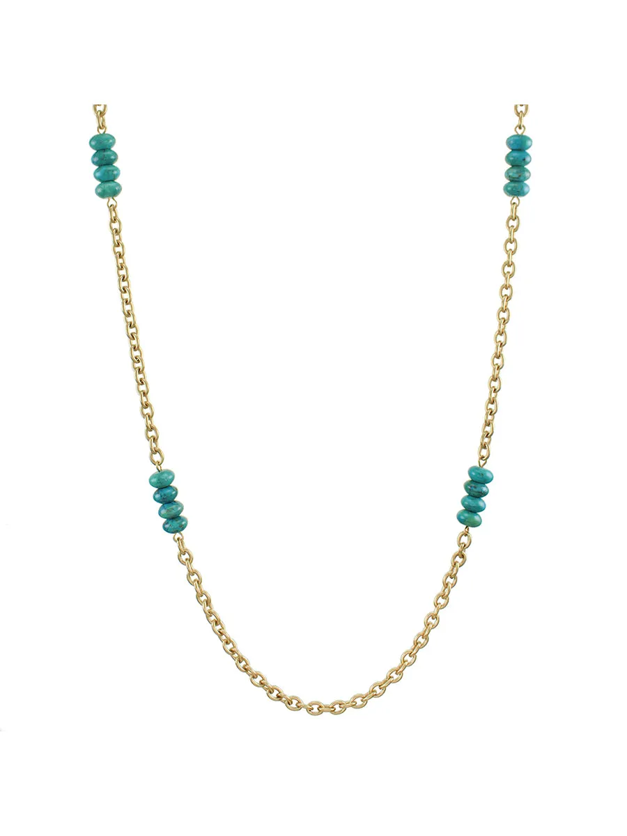 Long Chain with Stacked Turquoise Beads Long Necklace