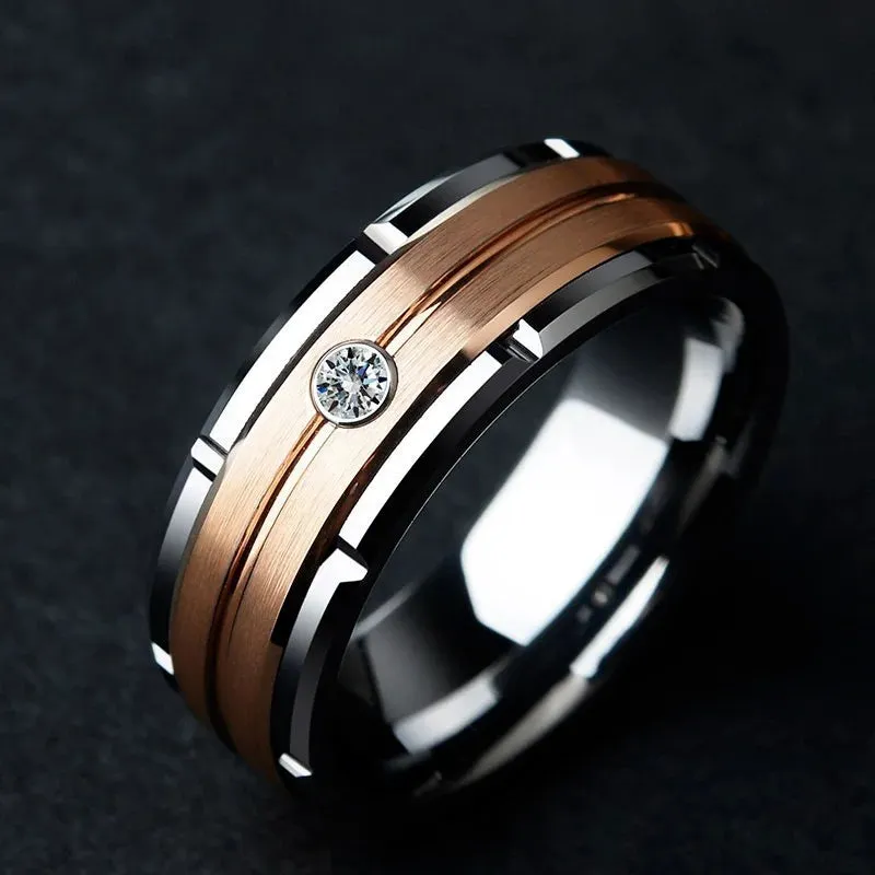 Luxury Rose Gold Zircon Stones Men or Women Wedding Band