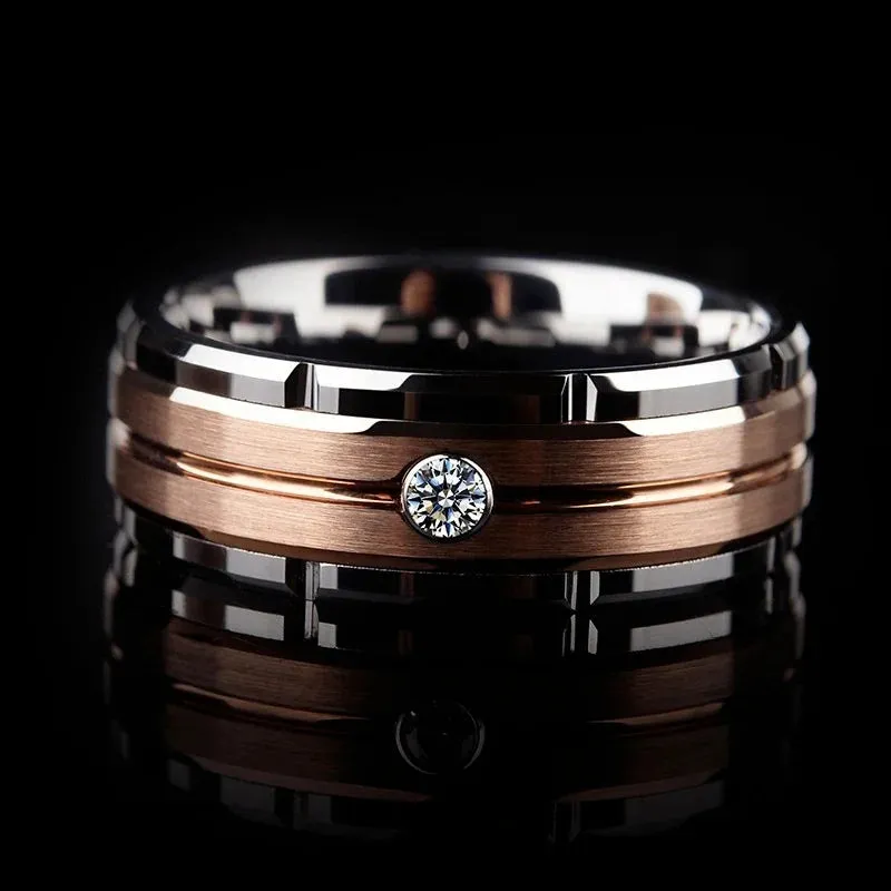 Luxury Rose Gold Zircon Stones Men or Women Wedding Band