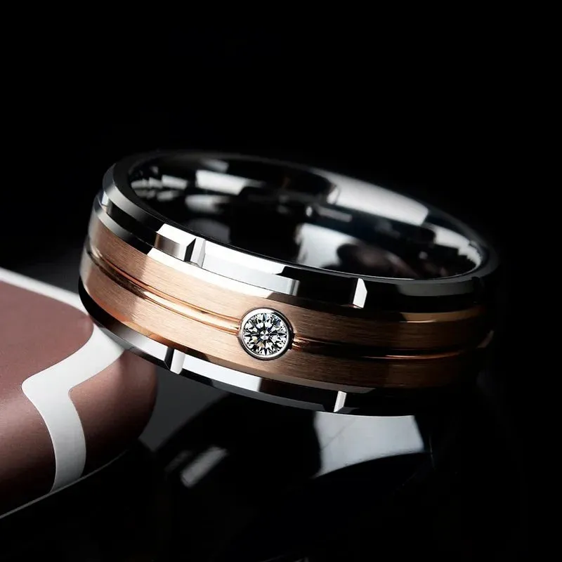 Luxury Rose Gold Zircon Stones Men or Women Wedding Band