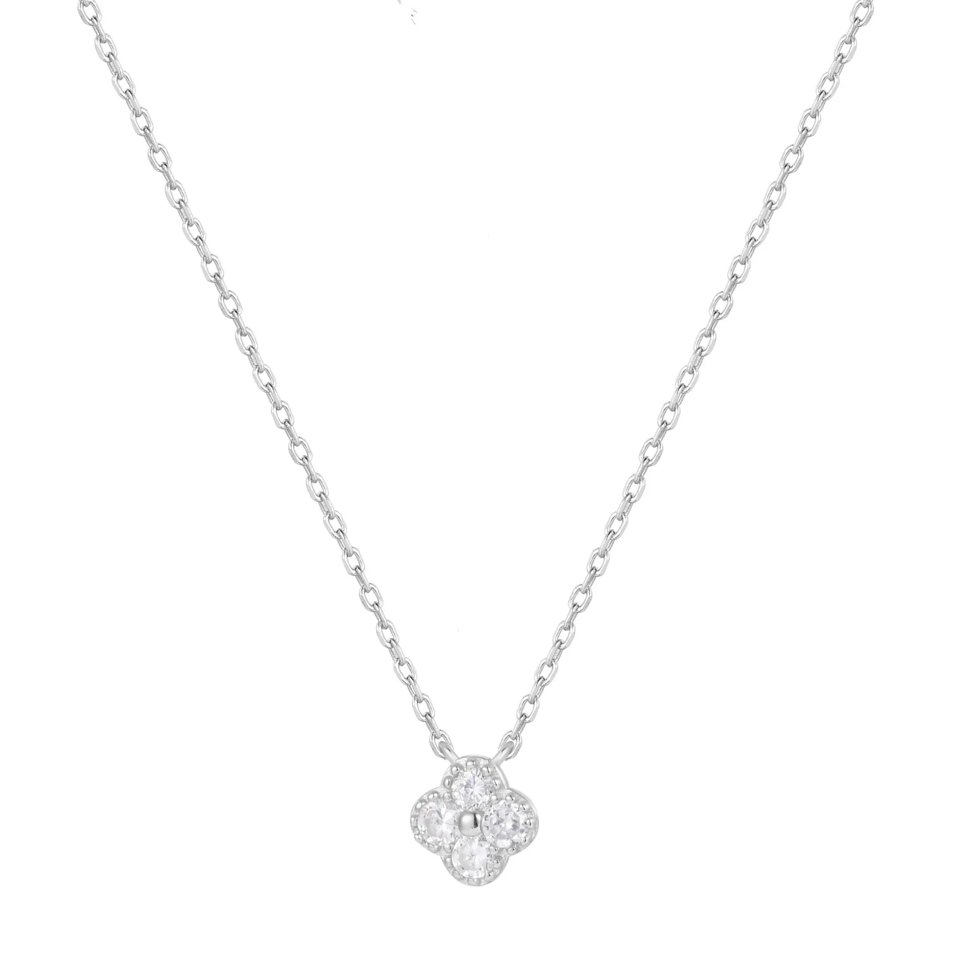 MIA MINI CRYSTAL CLOVER SILVER NECKLACE