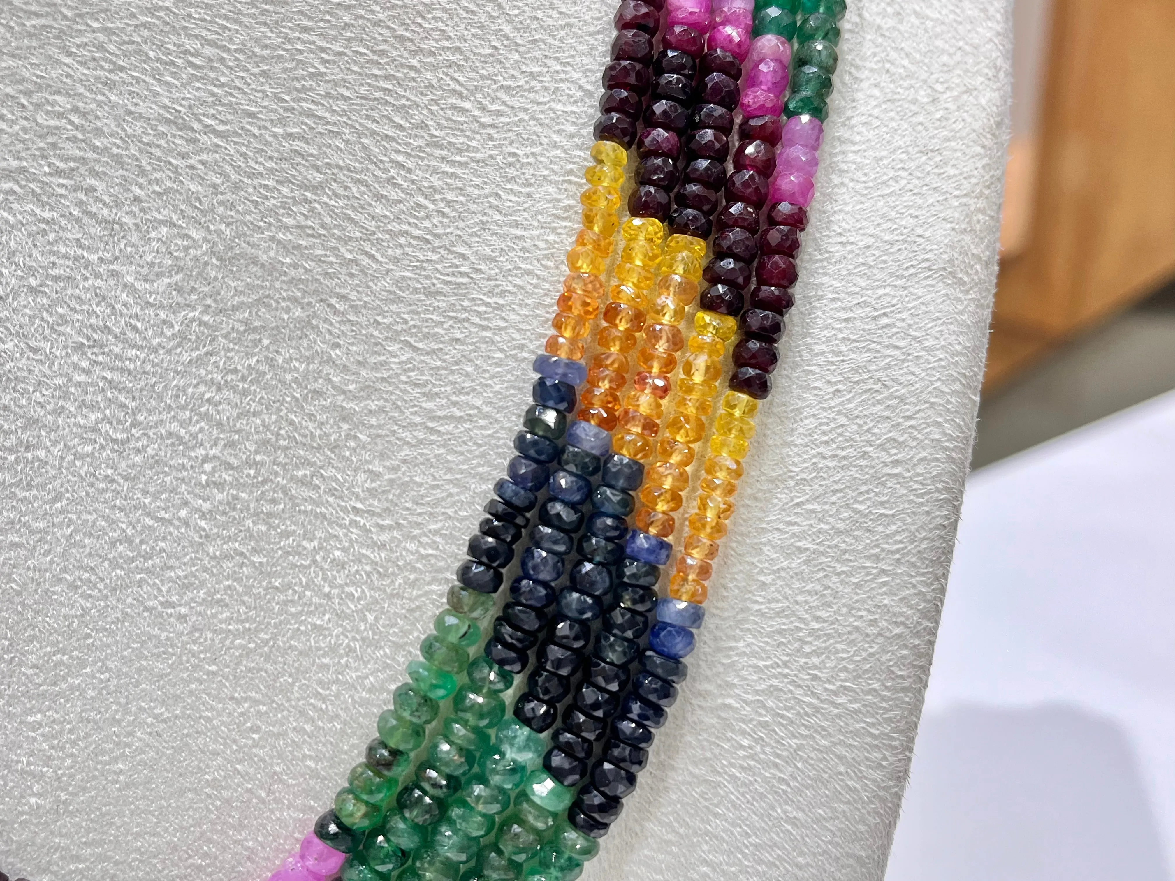 Natural Multi Sapphire Necklace, Ruby Sapphire Emerald Necklace, Multi Precious gemstone Healing Necklace, 5 Layering Necklace, 20 Inch