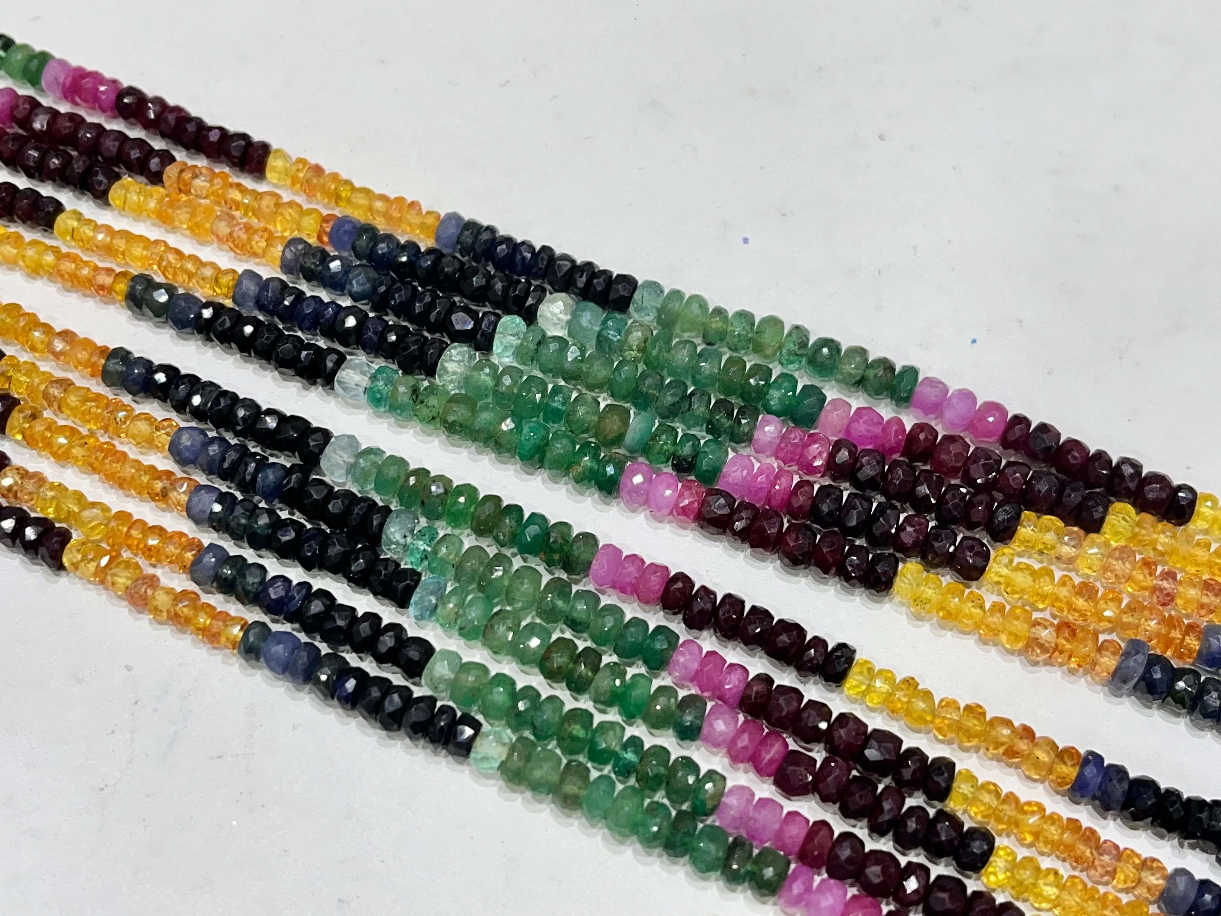 Natural Multi Sapphire Necklace, Ruby Sapphire Emerald Necklace, Multi Precious gemstone Healing Necklace, 5 Layering Necklace, 20 Inch