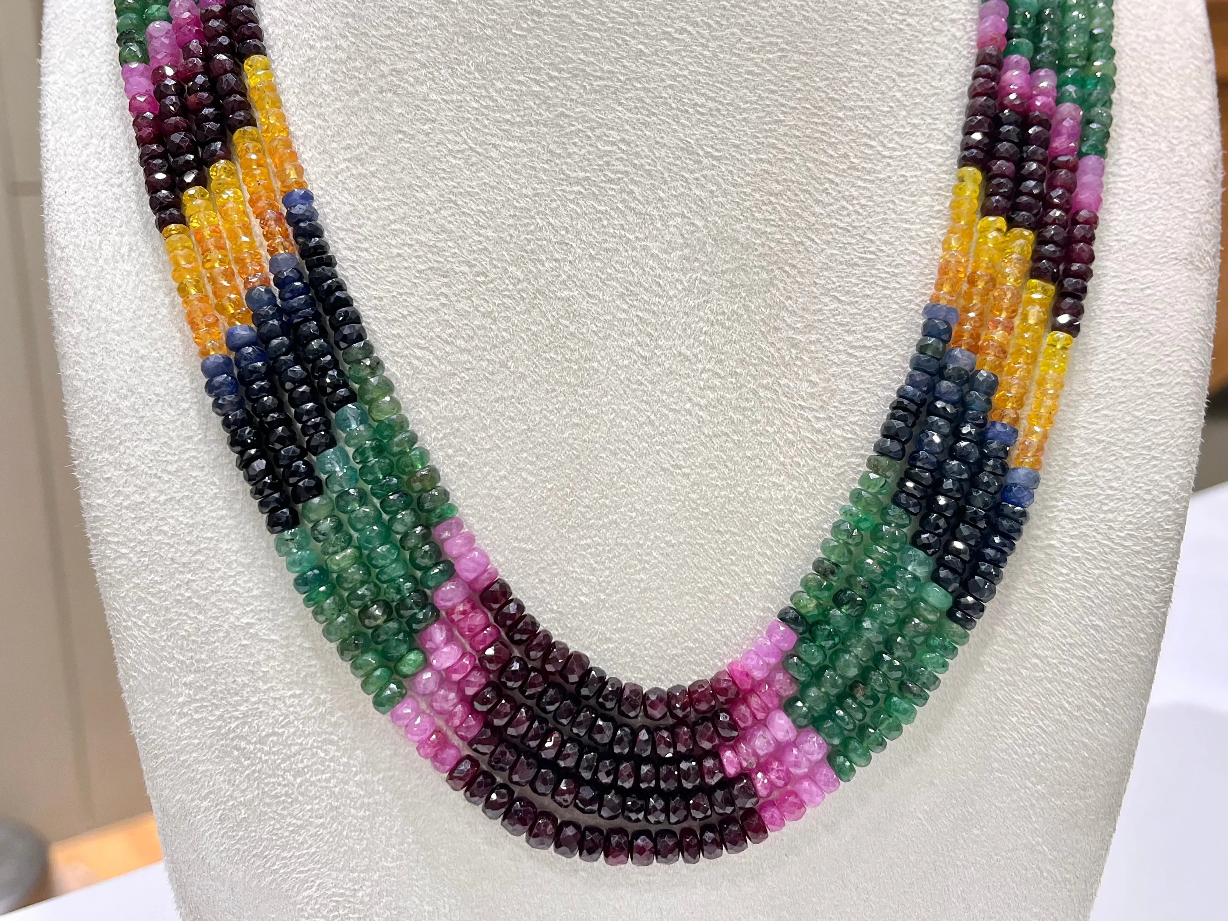 Natural Multi Sapphire Necklace, Ruby Sapphire Emerald Necklace, Multi Precious gemstone Healing Necklace, 5 Layering Necklace, 20 Inch