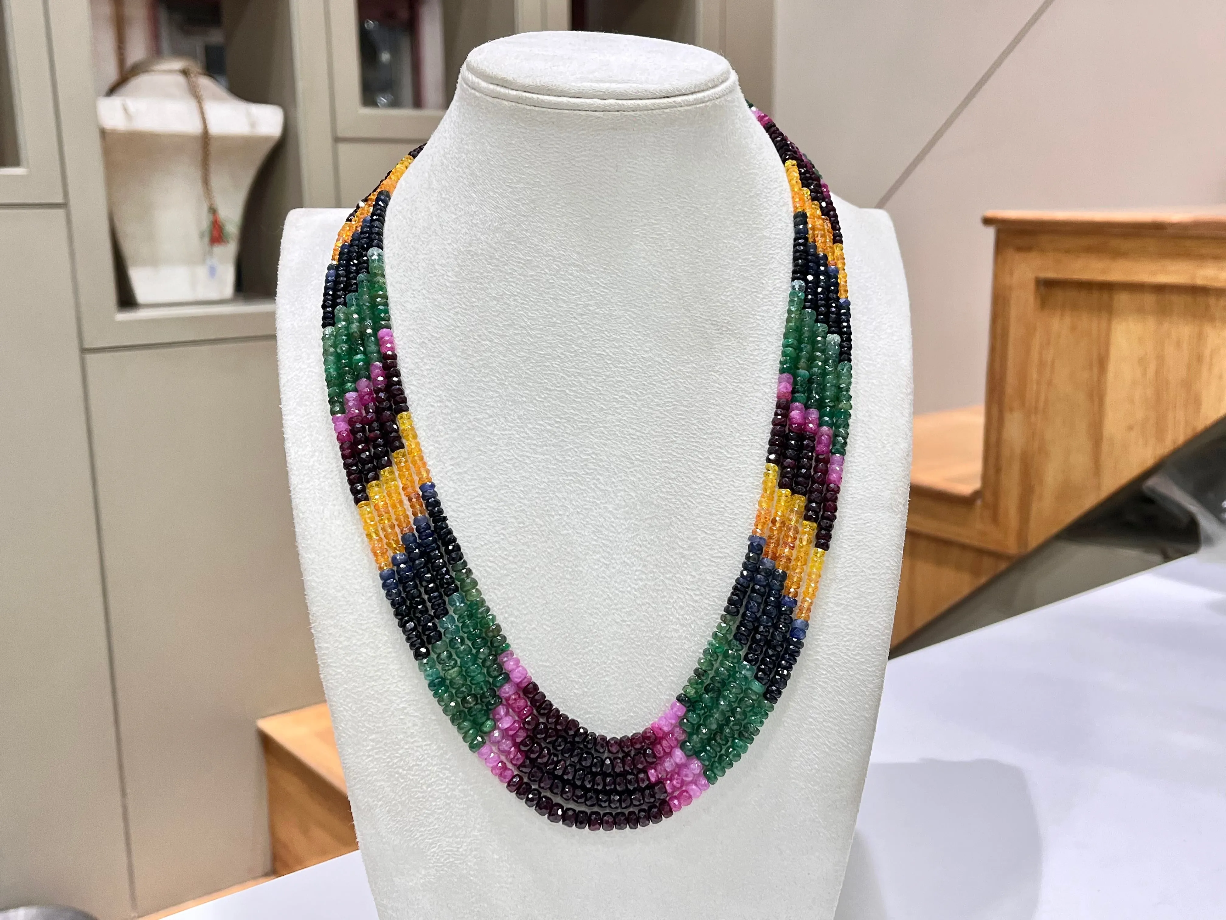Natural Multi Sapphire Necklace, Ruby Sapphire Emerald Necklace, Multi Precious gemstone Healing Necklace, 5 Layering Necklace, 20 Inch