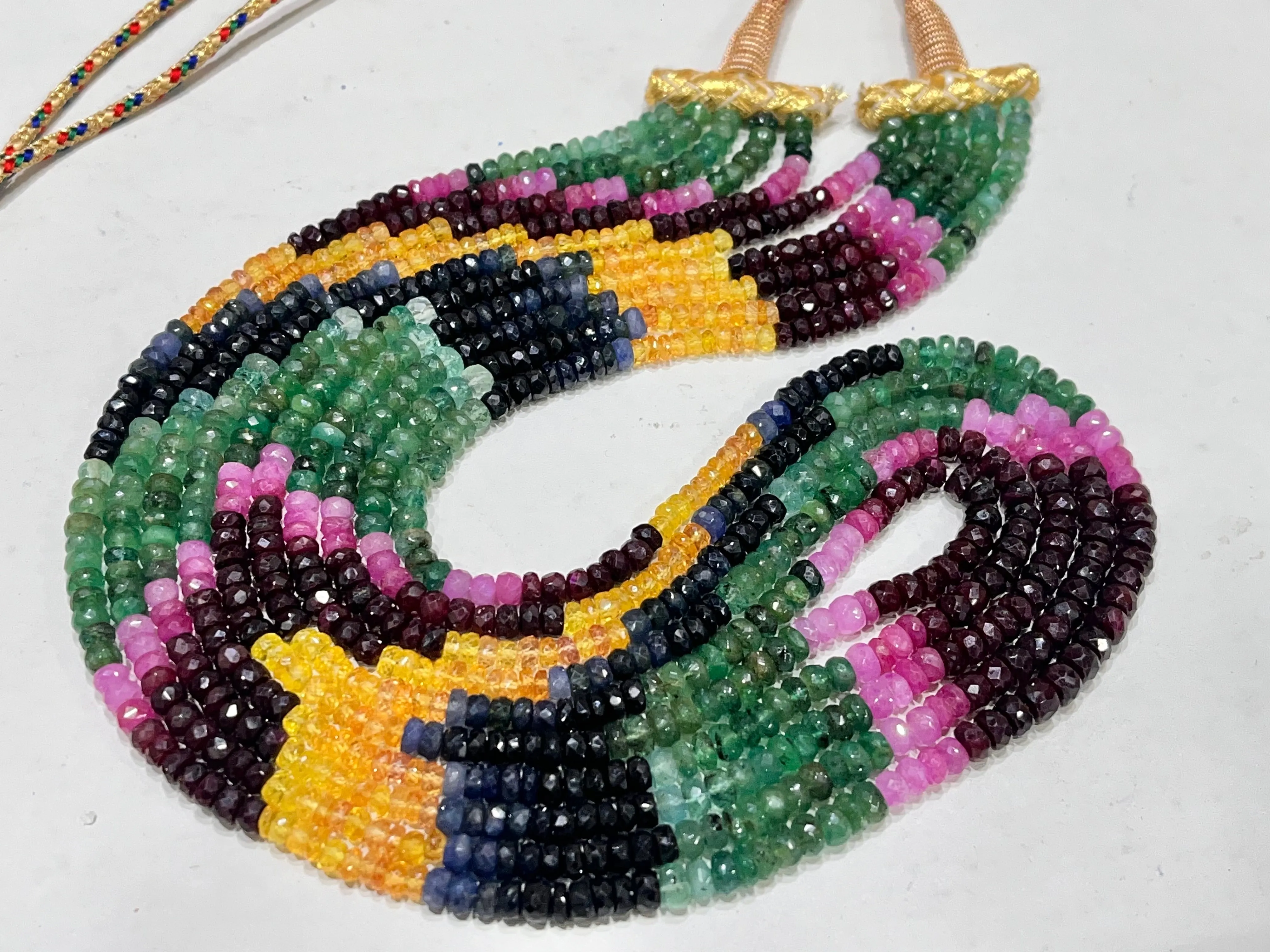 Natural Multi Sapphire Necklace, Ruby Sapphire Emerald Necklace, Multi Precious gemstone Healing Necklace, 5 Layering Necklace, 20 Inch