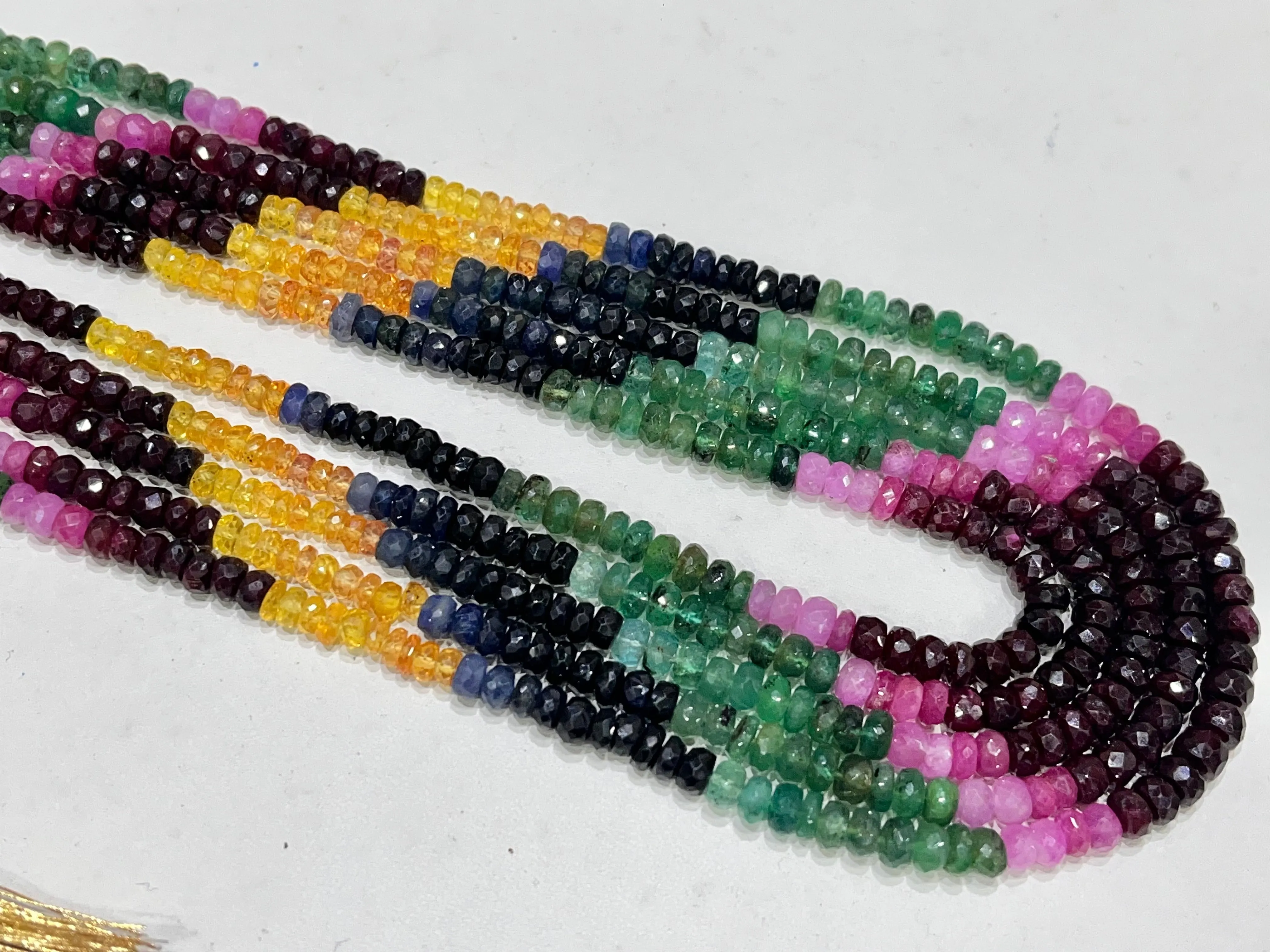 Natural Multi Sapphire Necklace, Ruby Sapphire Emerald Necklace, Multi Precious gemstone Healing Necklace, 5 Layering Necklace, 20 Inch