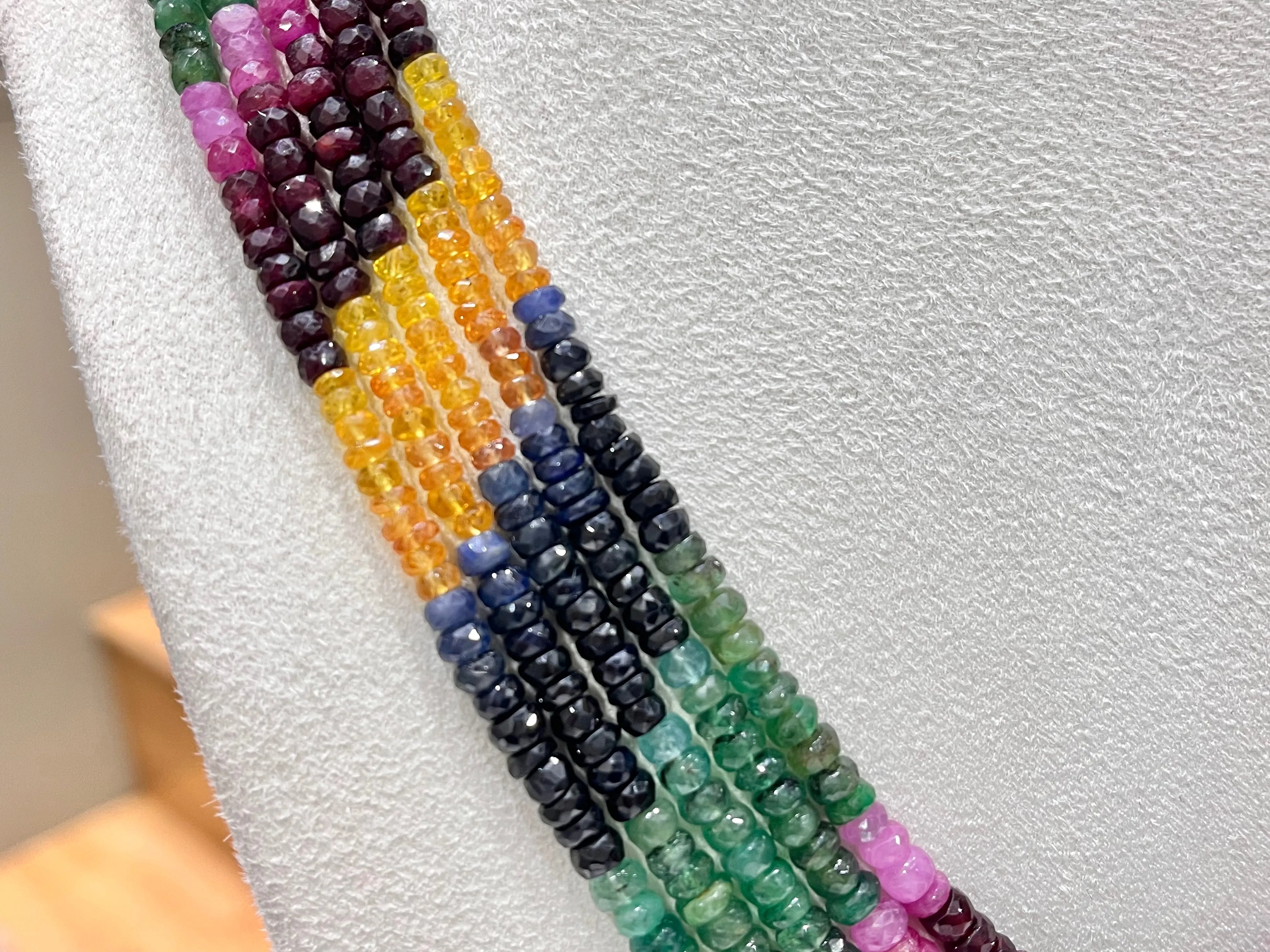 Natural Multi Sapphire Necklace, Ruby Sapphire Emerald Necklace, Multi Precious gemstone Healing Necklace, 5 Layering Necklace, 20 Inch