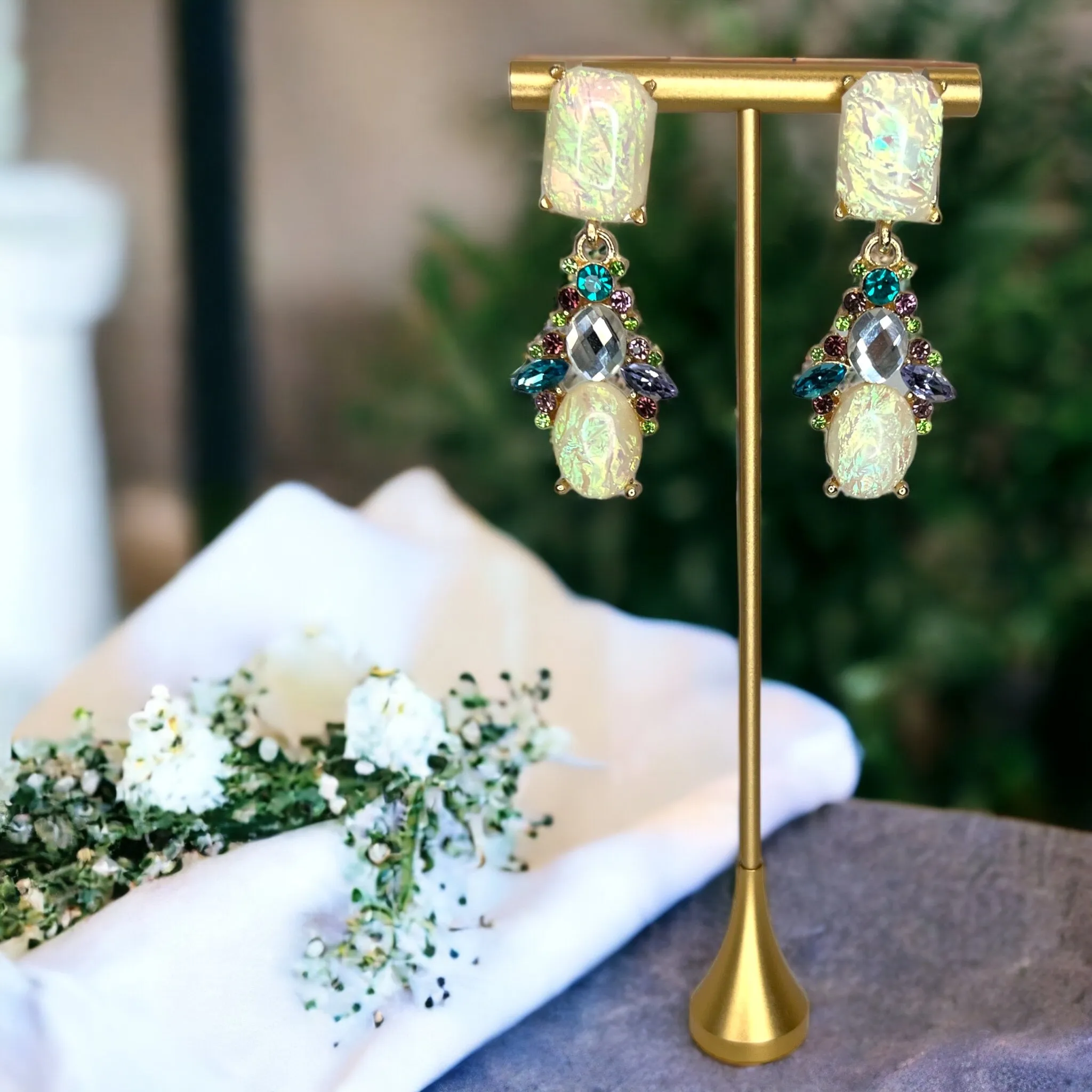 Opal Rhinestone Earrings - Mardi Gras Ball, Rhinestone Earrings, New Orleans, NOLA, Purple Green Gold, Mardi Gras Jewelry, Parade Outfit