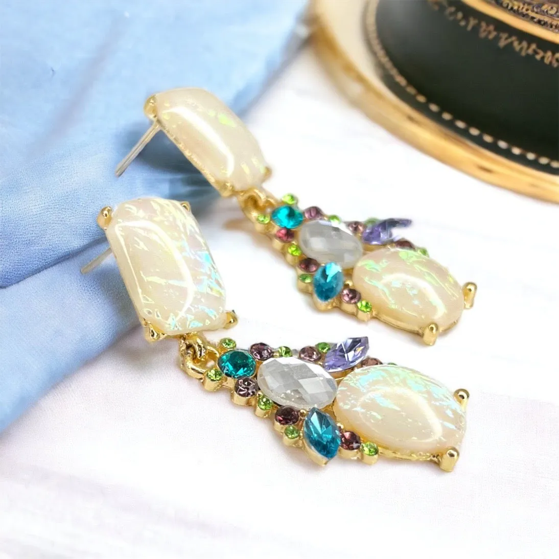 Opal Rhinestone Earrings - Mardi Gras Ball, Rhinestone Earrings, New Orleans, NOLA, Purple Green Gold, Mardi Gras Jewelry, Parade Outfit