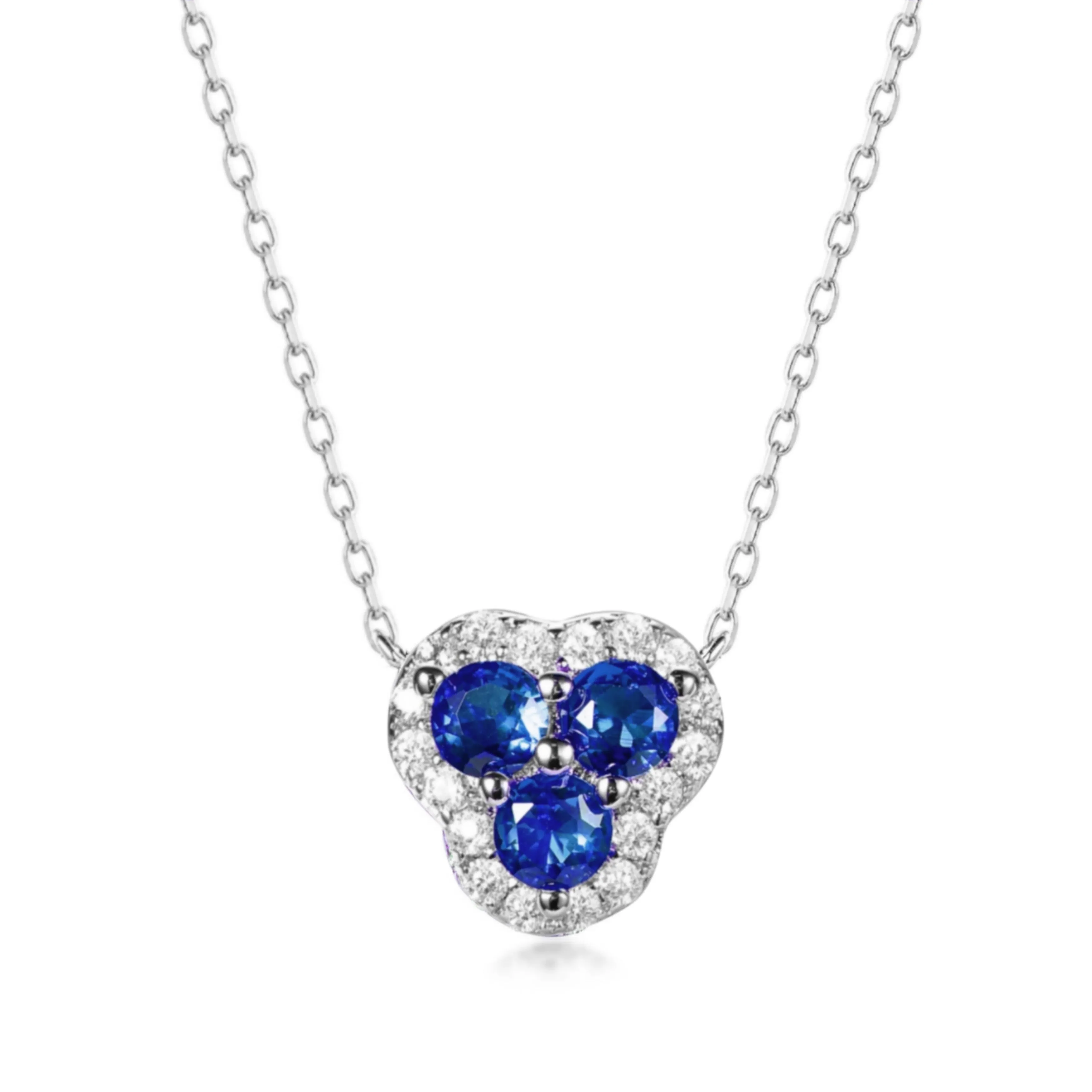 Rhodium Plated Sterling Silver 3 Stone Necklace