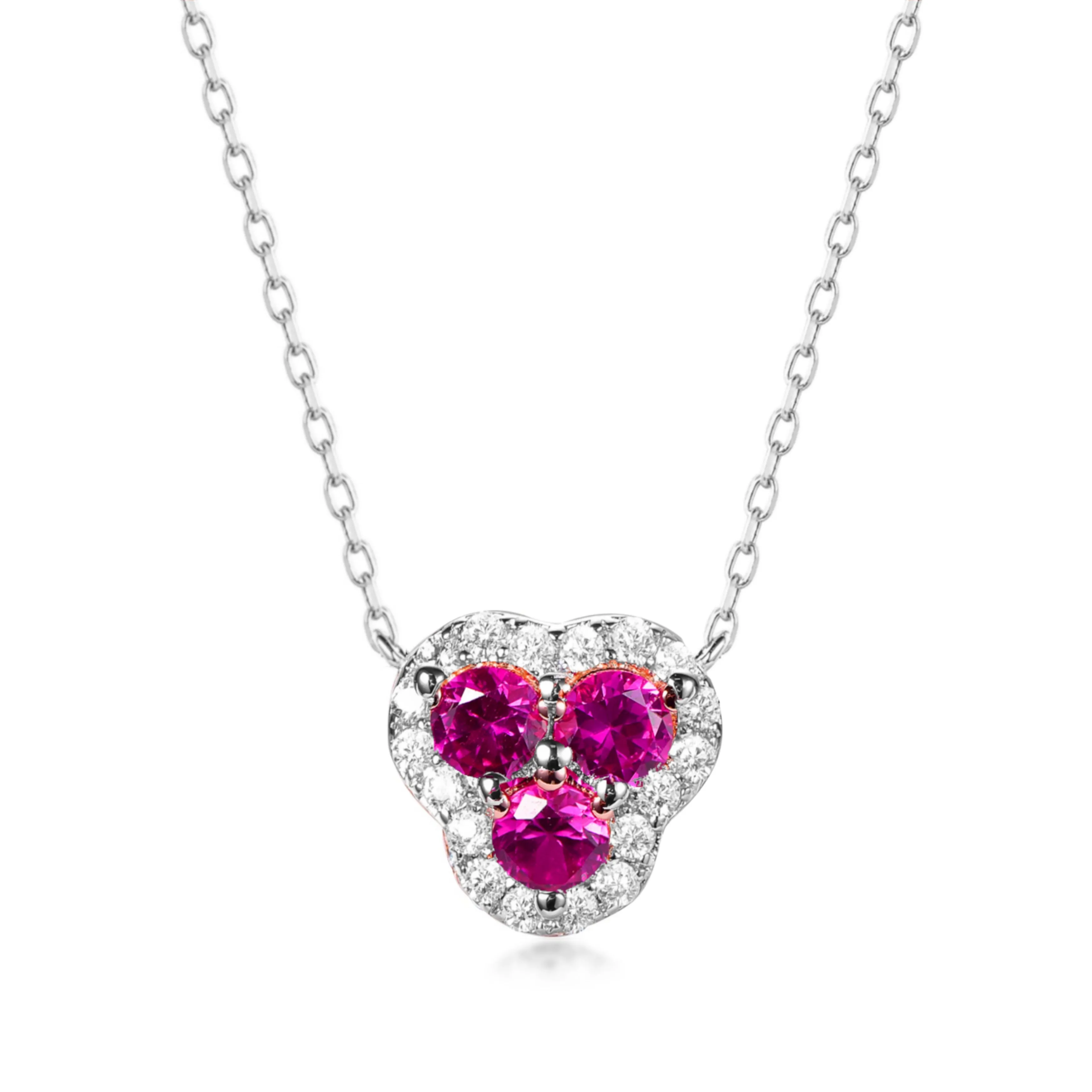 Rhodium Plated Sterling Silver 3 Stone Necklace