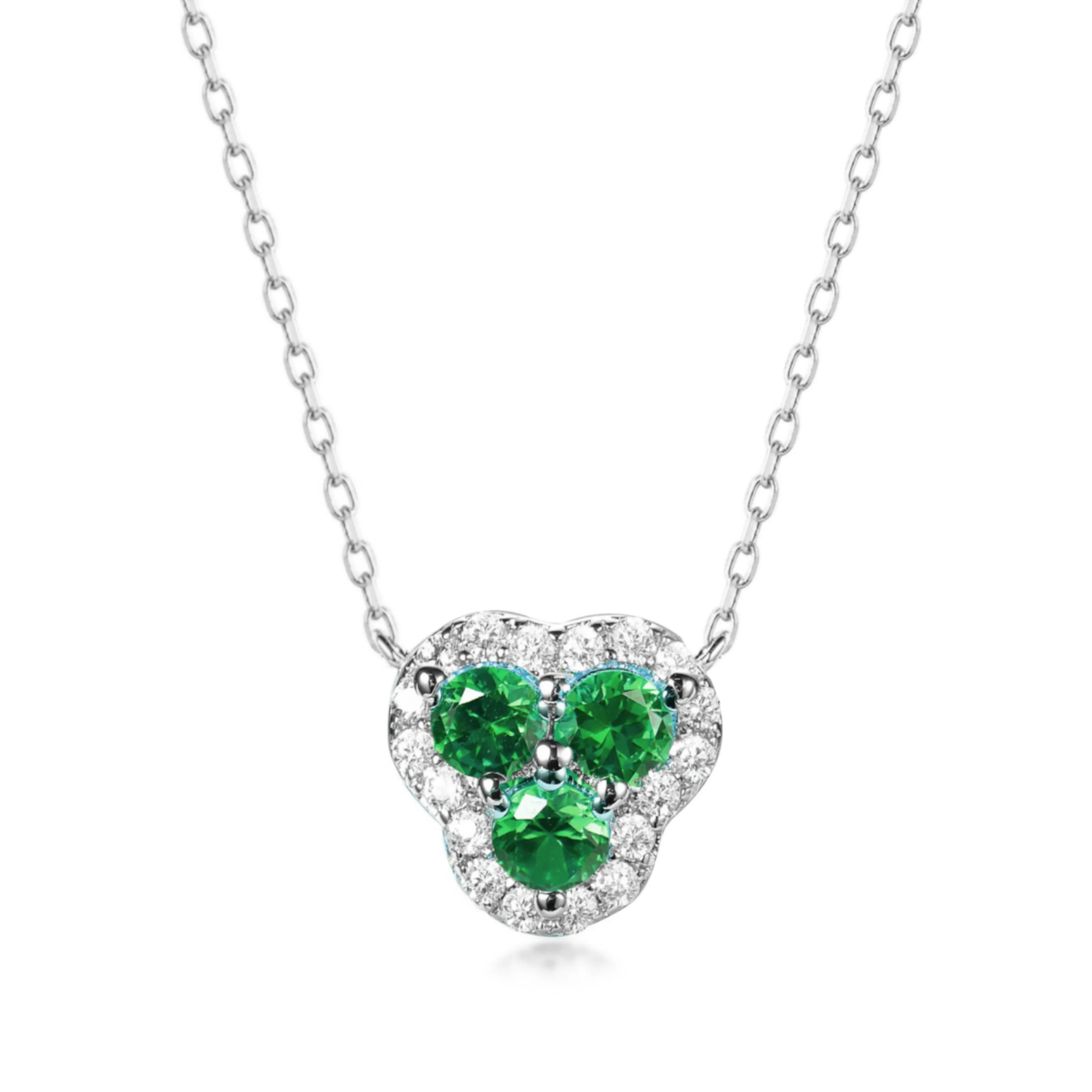 Rhodium Plated Sterling Silver 3 Stone Necklace