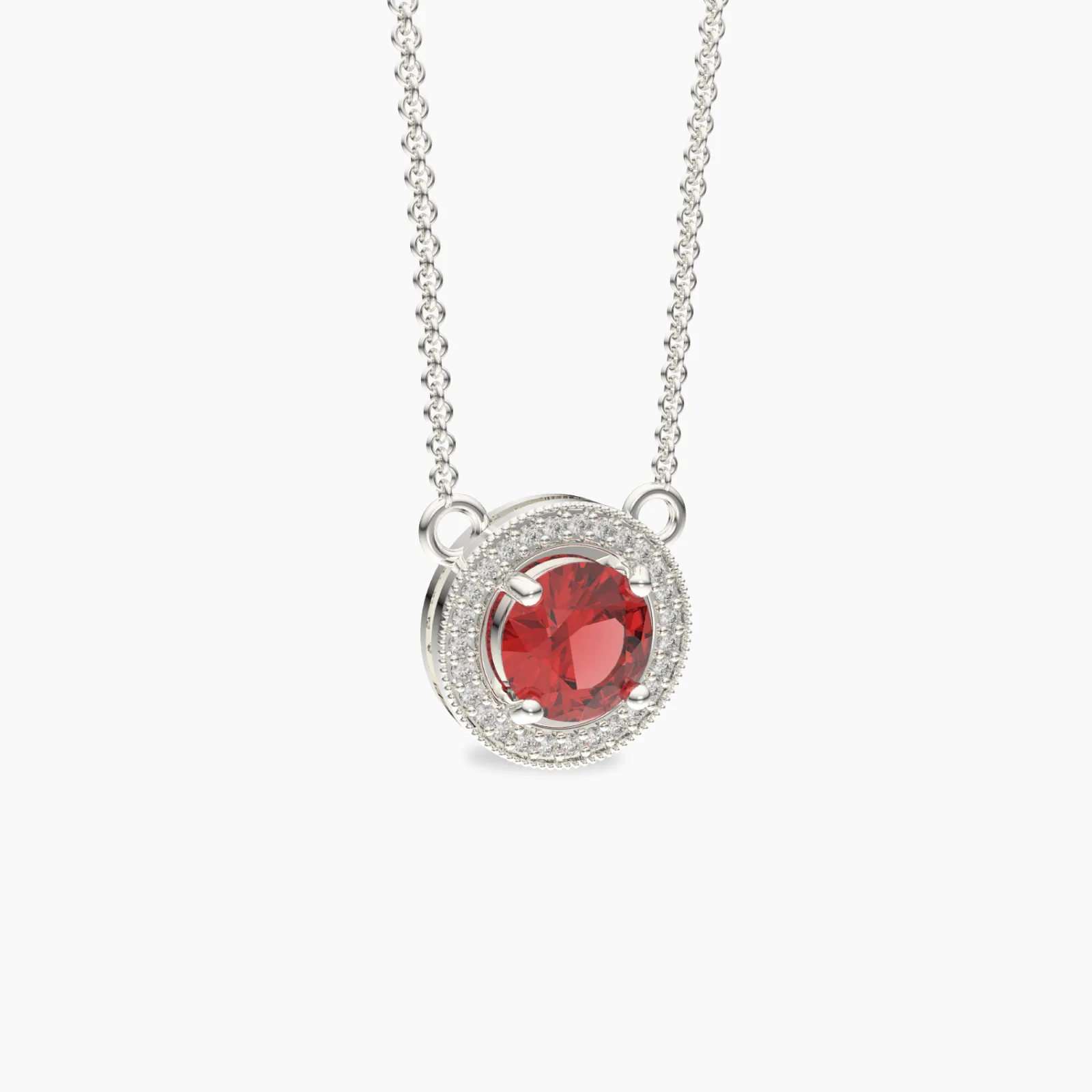 Round Ruby And Diamonds Pendant Necklace