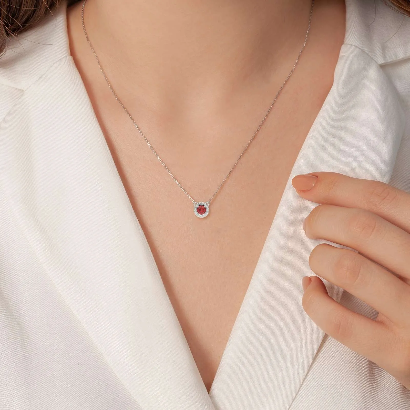 Round Ruby And Diamonds Pendant Necklace