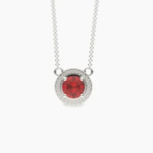 Round Ruby And Diamonds Pendant Necklace