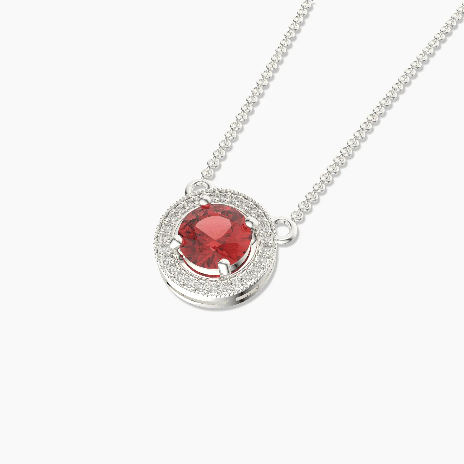 Round Ruby And Diamonds Pendant Necklace
