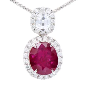 Ruby and diamond pendant necklace (SKU N076)