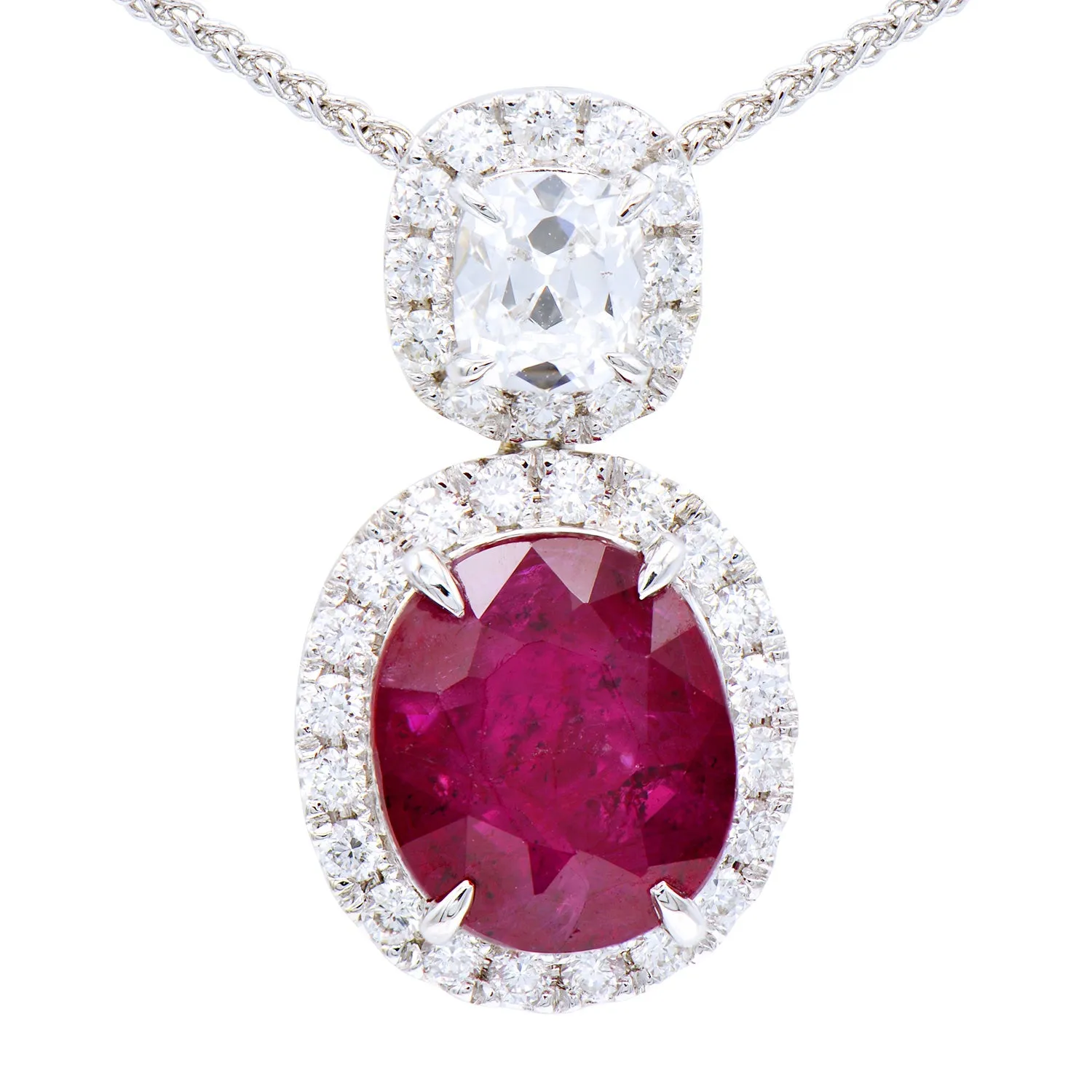 Ruby and diamond pendant necklace (SKU N076)