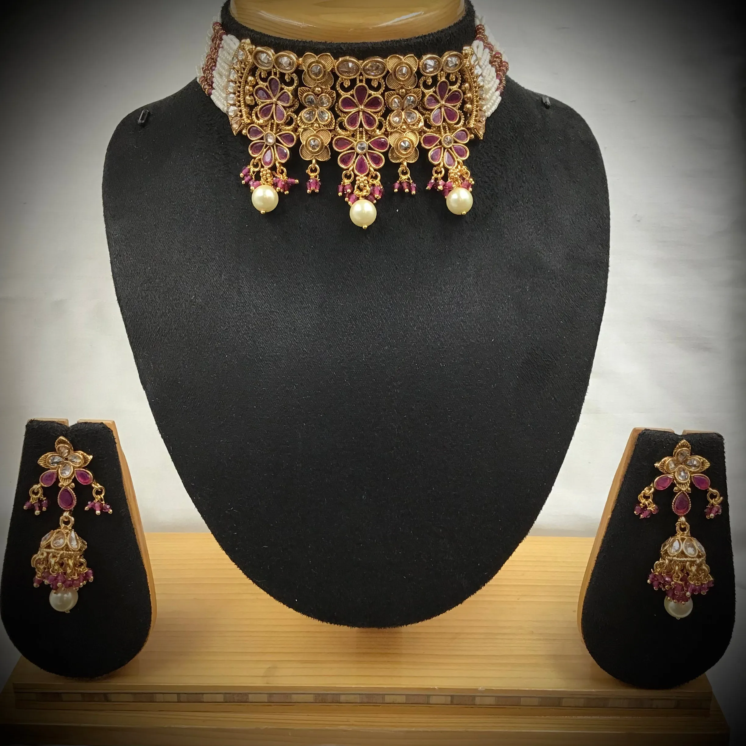 Ruby Gold Look Necklace Set 17652-4834