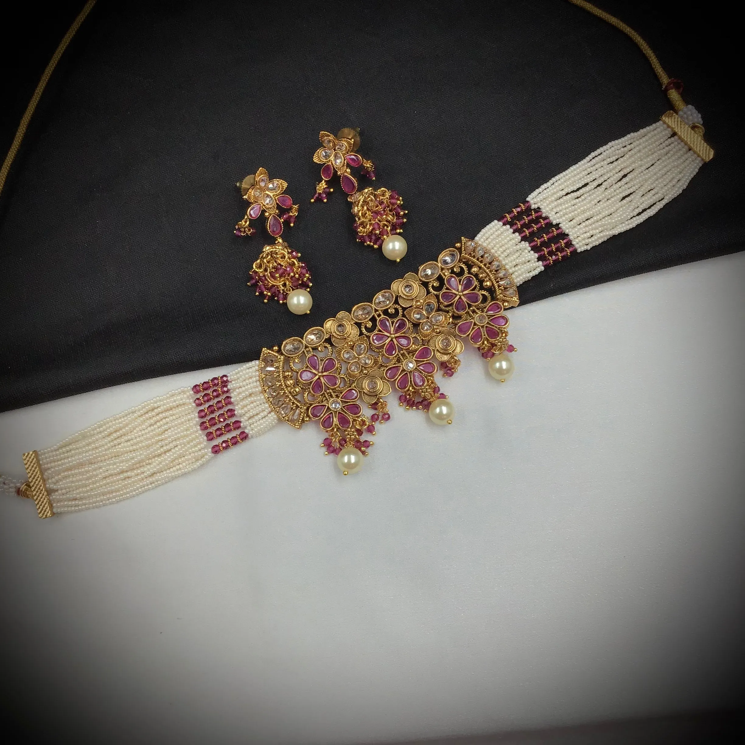 Ruby Gold Look Necklace Set 17652-4834