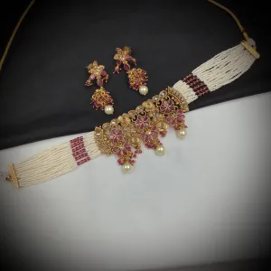 Ruby Gold Look Necklace Set 17652-4834