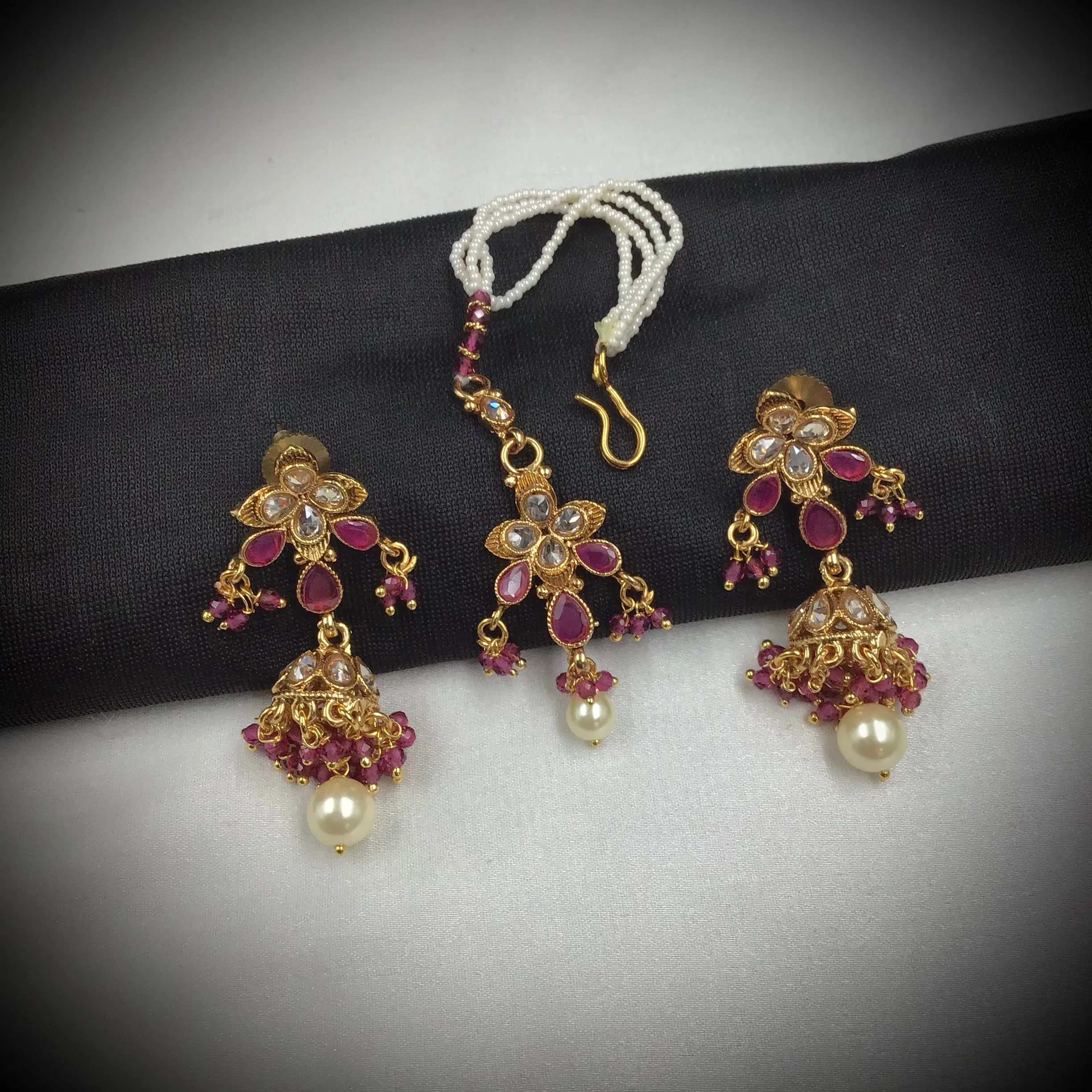 Ruby Gold Look Necklace Set 17652-4834